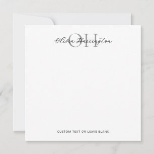 Modern Black and White Script Classic Square Note Card