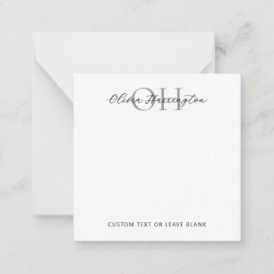 Modern Black and White Script Classic Square Note Card