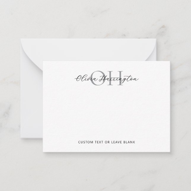 Modern Black and White Script Classic Typography Note Card (Front)