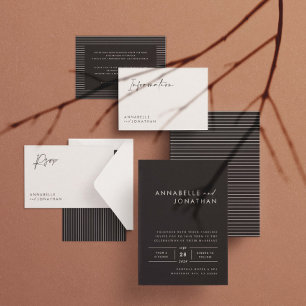 Modern black and white script contemporary wedding invitation