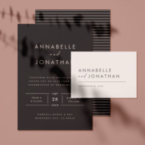 Modern black and white script contemporary wedding invitation