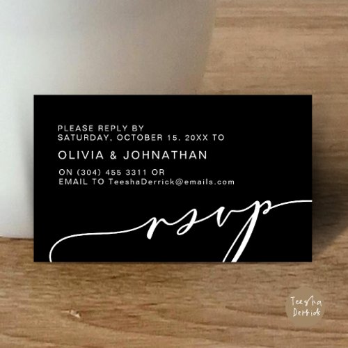 Modern Black and White Script Digital RSVP Wedding Enclosure Card