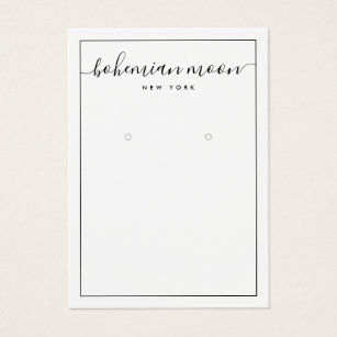 Modern black and white script earring display card