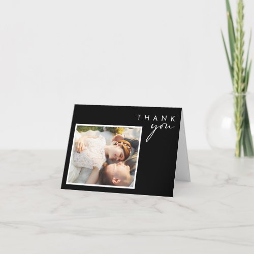 Modern Black And White Script Folded Photo Thank You Card