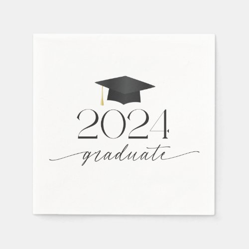 Modern Black and White Script Graduation Napkins