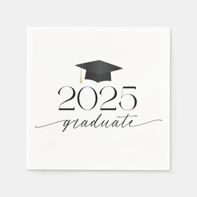 Modern Black and White Script Graduation Napkins (Front)