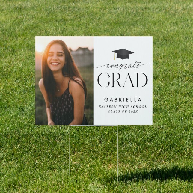 Modern Black and White Script Graduation Sign (Insitu)