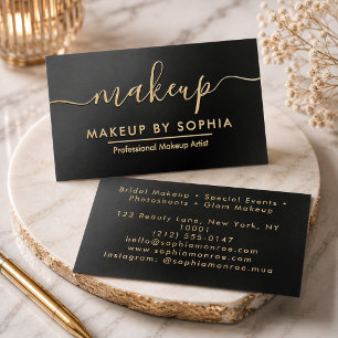 Modern Black and White Script Logo Makeup Foil Business Cards