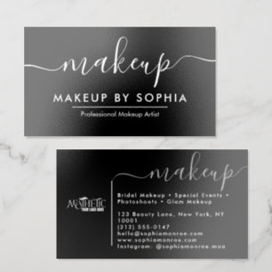 Modern Black and White Script Logo Makeup Raised Spot UV Business Card
