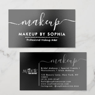 Modern Black and White Script Logo Makeup Raised Spot UV Business Card