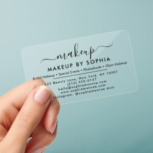 Modern Black and White Script Makeup Clear Business Cards