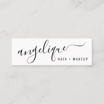 Modern Black And White Script Makeup Hair Trendy Mini Business Card by moodii at Zazzle