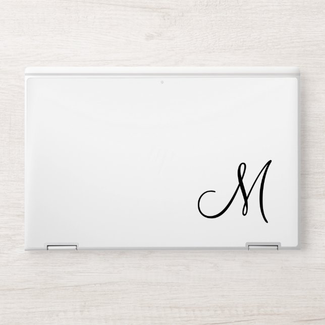 Modern Black and White Script Monogram HP Laptop Skin (Front)