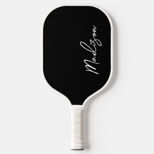 Modern Black And White Script Personalized Pickleball Paddle