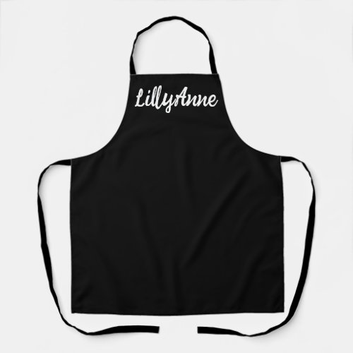 Modern Black And White Script Personalized Womens Apron