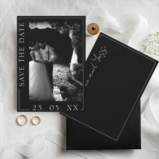 Modern Black and White Script Photo Save The Date (Creator Uploaded)