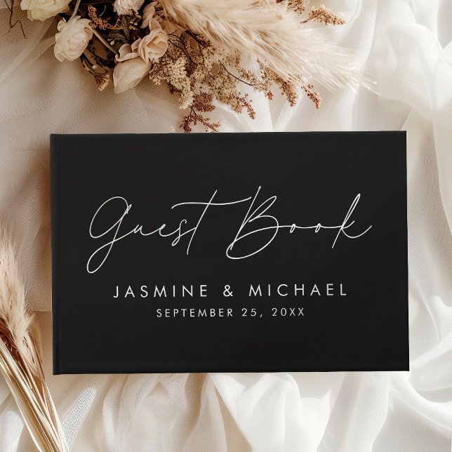 Modern Black and White Script Photo Wedding Guest Book (Creator Uploaded)