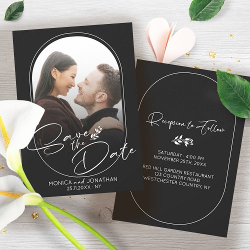 Modern Black and White Script Photo Wedding  Save The Date