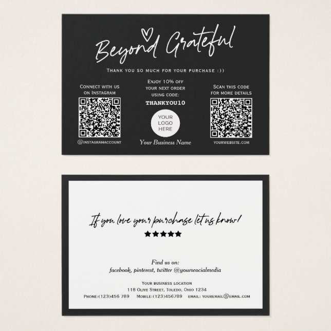 Modern black and white script QR code gift card (Front & Back)