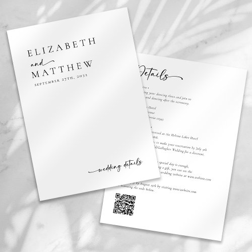 Modern Black And White Script QR Code Wedding Enclosure Card