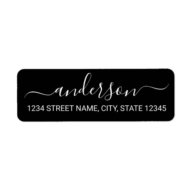 Modern Black and White Script Return Address Label (Front)