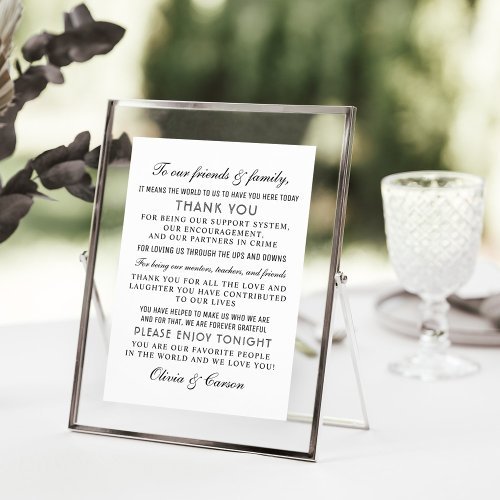 Modern Black and White Script Wedding Guest Thank You Card