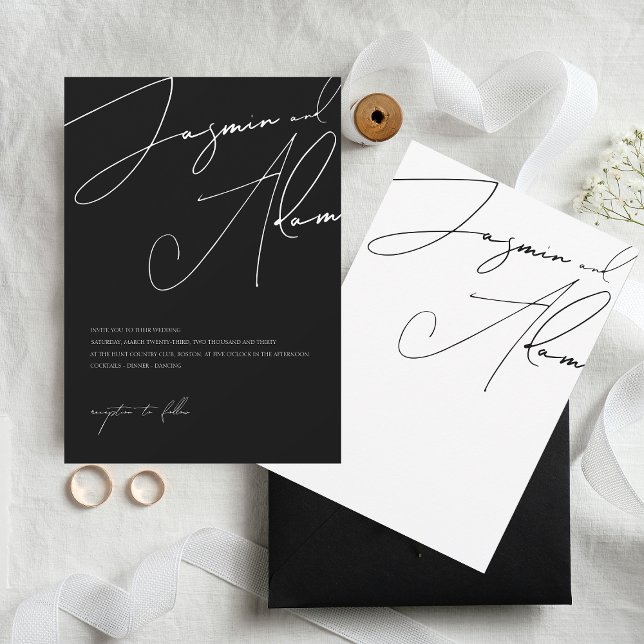 Modern Black and White Script Wedding Invitation (Creator Uploaded)