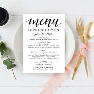 Modern Black and White Script Wedding Menu