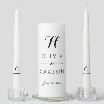 Modern Black and White Script Wedding Monogram Unity Candle Set | Zazzle
