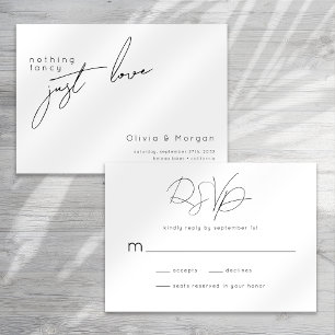 Modern Black And White Script Wedding RSVP Card