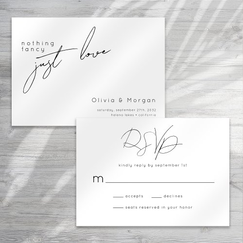 Modern Black And White Script Wedding RSVP Card