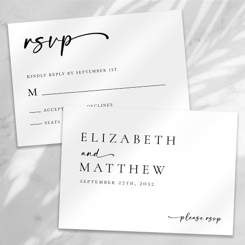 Modern Black And White Script Wedding RSVP Card