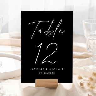 Modern Black and White Script Wedding Table Number