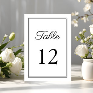 Modern Black And White Script Wedding Table Number