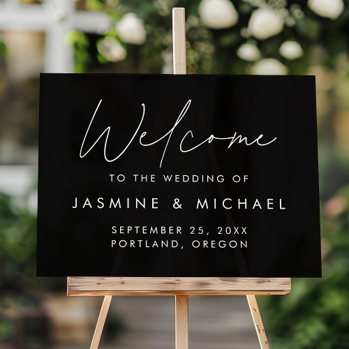 Modern Black and White Script Wedding Welcome Acrylic Sign