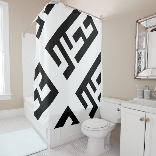 Modern Black and White Shower Curtain 2 (In Situ)