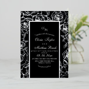 Modern Black and White Silver Foil Black Wedding Invitation