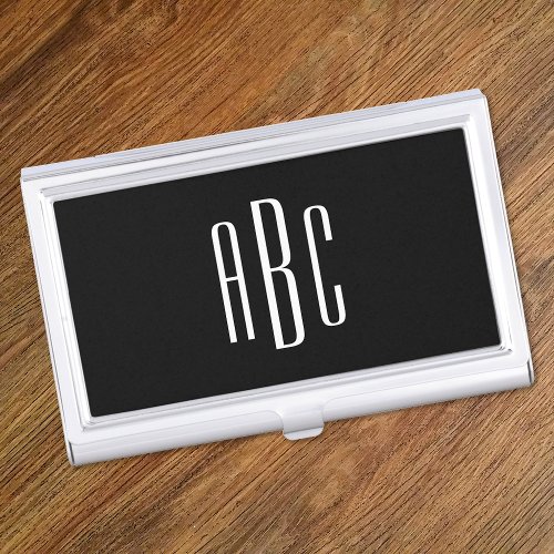 Modern Black and White Simple 3 Letter Monogram Business Card Case