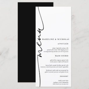 Modern Black And White Simple Calligraphy Wedding Menu