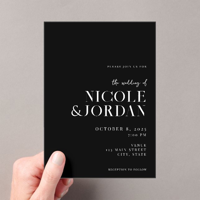 Modern Black and White Simple Chic Wedding Acrylic Invitations (Insitu (Handheld))