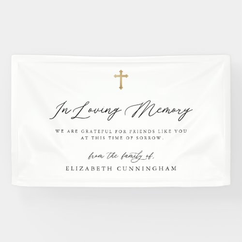 Modern Black and White Simple Faux Cross Memorial Banner