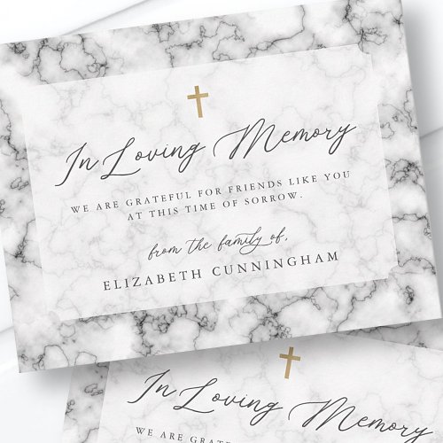 Modern Black and White Simple Faux Cross Memorial Thank You Card