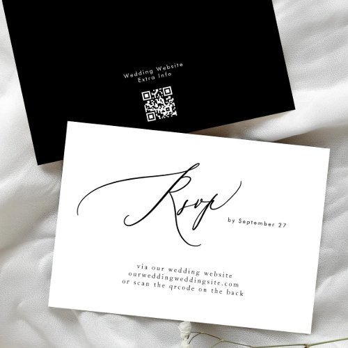 Modern Black and White Simple QR Code Wedding RSVP Card