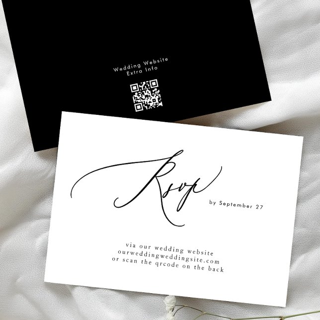 Modern Black and White Simple QR Code Wedding RSVP Card (Creator Uploaded)