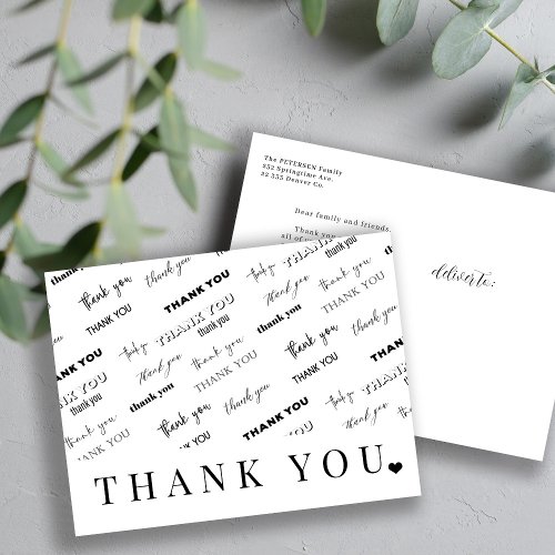 Modern black and white simple script thank you postcard