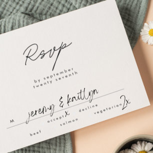 Modern Black and White Simple Text Wedding RSVP Card