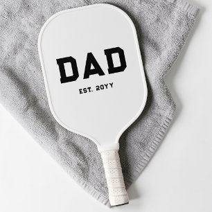 Modern Black and White Simple Typography Dad Est Pickleball Paddle