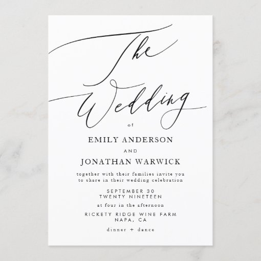 Modern Black and White Simple Wedding Invitation | Zazzle