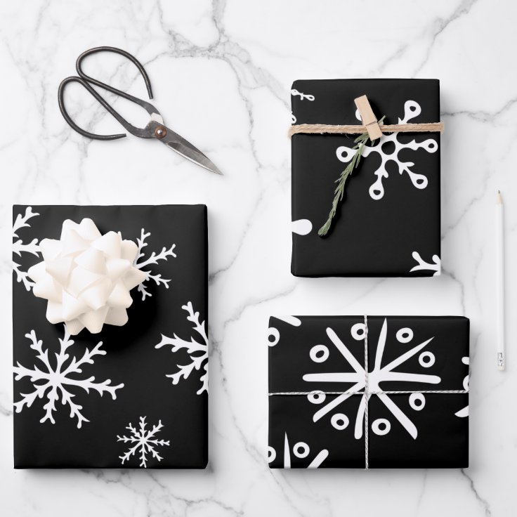 Modern Black and White Snowflakes Gift Wrapping Paper Sheets | Zazzle