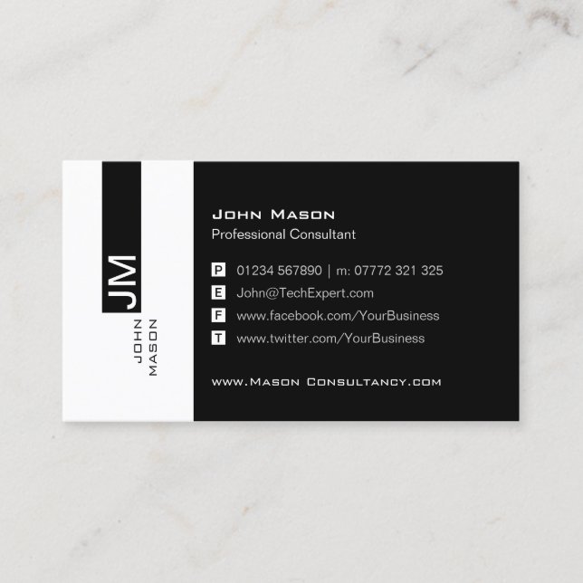 Modern Black and White Social Media Business Card (Front)